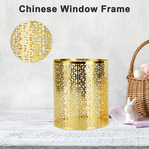 Metal Candle Holders Set of 3 Gold Pillar Candle Holder Tea Light Hurricane Votive Candle Holders for Wedding Decor, Home Decor, Birthday Decor, Party Decor, Window sash Pattern