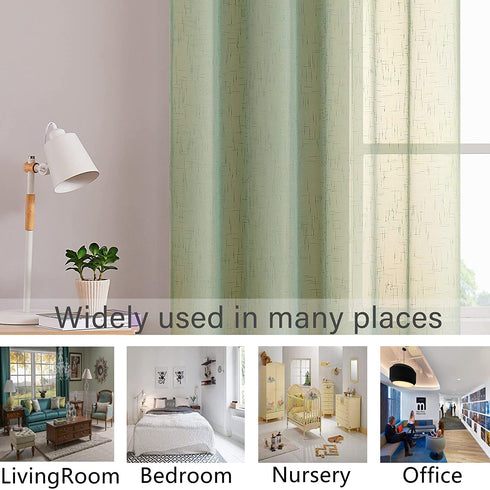 Green Linen Sheer Curtain Panel Pairs with Grommets/Eyelets Rustic Window Drape Treament Decoration for Living Room Bedroom Farmhouse, 54x63 Inch, 2 Panels, Sage