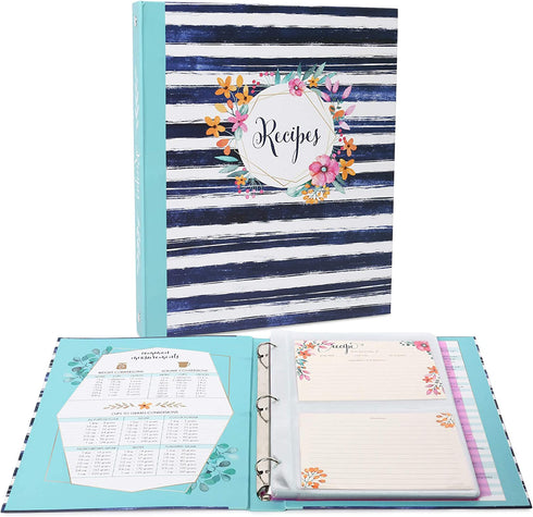 LotFancy Recipe Binder, 8.5 x 10.2, with 60 Blank Recipe Cards 4x6, 30 Plastic Page Protectors, 3 Tabbed Dividers, 6 Labels - Kitchen Recipe Card Cookbook Binder Organizer Kit