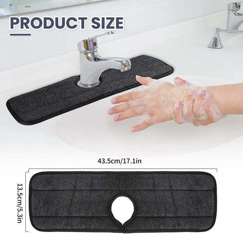 Kitchen Sink Faucet Absorbent Mat,Faucet Splash Catcher Wrapround Sink Splash Guard,Microfiber Cloth Dish Drying mat,Water Drip Catcher,Sink Protectors for Kitchen Counter,Bathroom,RV (1 Pack, Black)