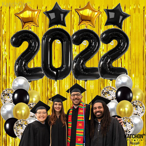 Black and Gold Graduation Decorations 2022 - Black 2022 Balloons, 40 Inch and Fringe Curtain | Class of 2022 Balloons Graduation Party Decorations 2022 | Class of 2022 Decorations, Graduation Balloons