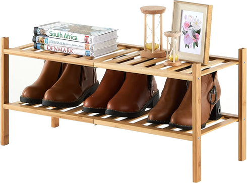 2-Tier Bamboo Shoe Rack for Entryway, Stackable | Heavy Duty | Multi-Function, Free Standing Shoe Racks for Bedroom Hallway Closet