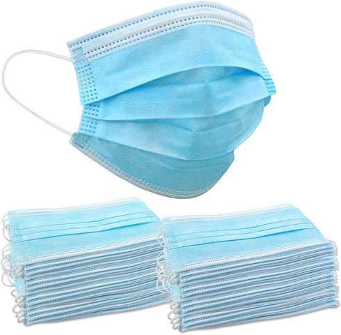 Jumbl Blue Disposable Face Masks | Protective 3-Ply Breathable Comfortable Nose/Mouth Coverings for Home & Office | Elastic Ear Loop 3-Layer Safety Shield for Adults/Kids | Pack of 100 Ships from USA