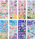 8 Sheet Christmas Stickers for Kids - 3D Self-Adhesive Holiday Stickers with Santa Snowman Xmas Tree Reindeer Hats Design for Gifts Wrapping Scrapbook DIY Crafts Decorations