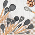 Leonyo 14 PCS Kitchen Cooking Utensils Set with Holder, Silicone Kitchen Gadgets Spatula Set for Nonstick Cookware, Cooking Tools with Tongs, Spoons, Spatulas, Turners, Soup Ladle, Wooden Handle, Grey