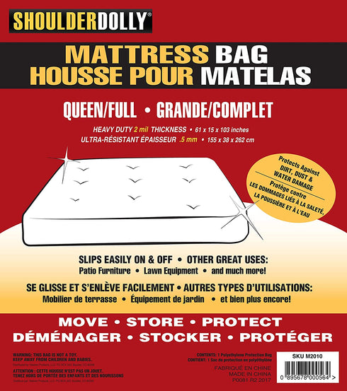 Mattress Bag (Queen, 2Mil) from Shoulder Dolly - Heavy Duty Mattress Bags for Storage and Moving Protect Your Mattress M2010