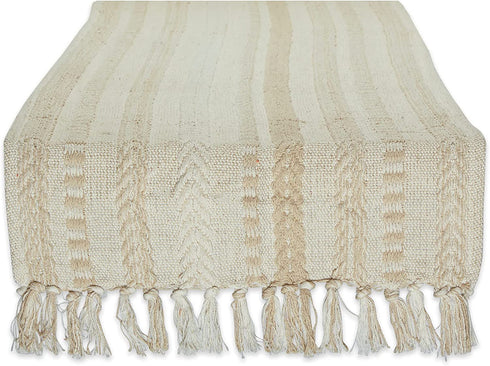 DII Farmhouse Braided Stripe Table Runner Collection, 15x108, Vintage Linen