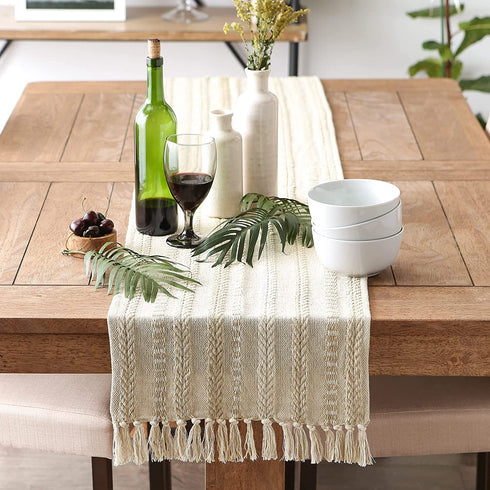 DII Farmhouse Braided Stripe Table Runner Collection, 15x108, Vintage Linen