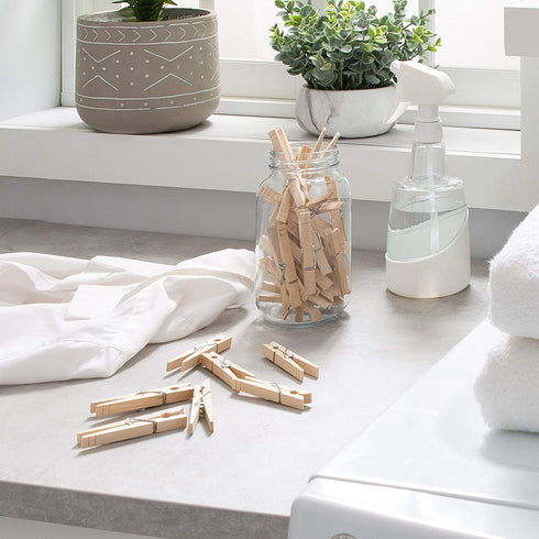 Woolite Extra Large Wooden 100 Pack Clothespins, Natural