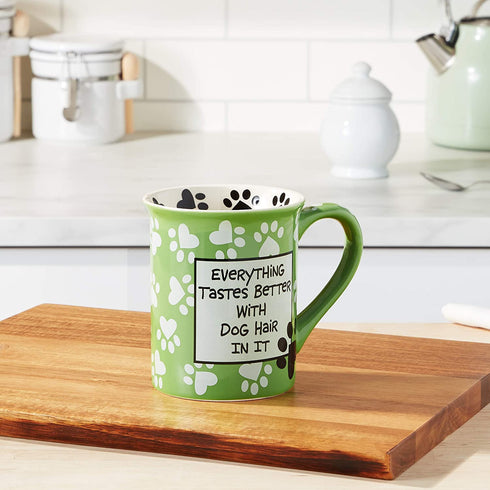 Enesco Our Name is Mud œDog Hair, 16 oz. Stoneware Mug, 1 Count (Pack of 1), Green