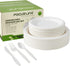 FOCUSLINE 150 Piece Compostable Plates Set Biodegradable Utensils, Heavy Duty Disposable Sugarcane Plates Eco Friendly CPLA Cutlery, Disposable Dinnerware Set for Party, Camping, Picnic