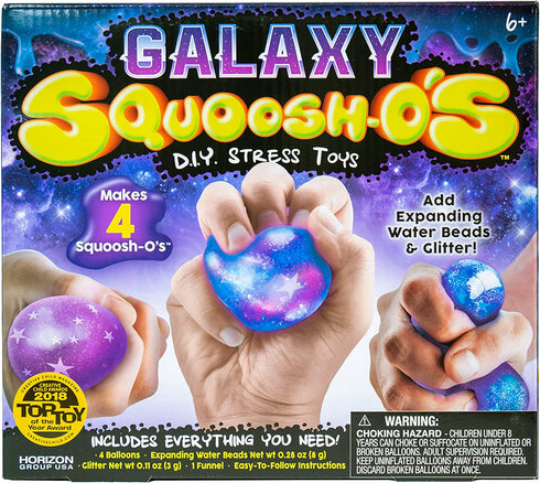 Galaxy Squoosh-O's DIY Fidget Toys by Horizon Group USA, Make 4 De-Stressing Toys, DIY Stress Balls For Kids, Includes Balloons, Funnel, Glitter, Expanding Water Beads & More