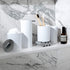 Sleek White Bathroom Accessory Set 4 Pcs complete bathroom set. Modern bathroom decor. Bathroom organizer. Accesorios para ba±os. Industrial bathroom accessories. Toothbrush holder Soap dispenser set.