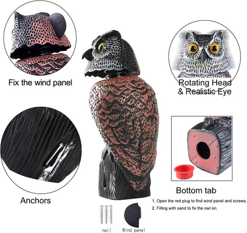 Fake Owl Sculpture with Rotating Head
