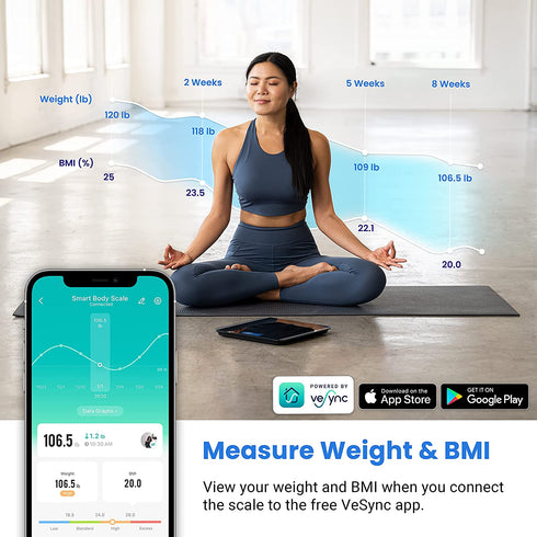 Etekcity Bathroom Scale for Body Weight and BMI, Smart Bluetooth Digital Weighing Scale, Upgraded Version of eb9380h Scale, Free VeSync App, Rounded Corner, 11 x 11 inches, 0.1lb/ 0.05kg, 400 Pounds