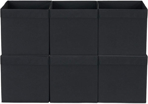 Household Essentials 86-1 Foldable Fabric Storage Bins | Set of 6 Cubby Cubes with Flap Handle, Black