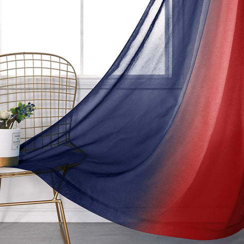 Navy and Red Short Curtains for Small Windows Set 2 Panels Ombre Sheer Navy Blue and Red Decorations Patriotic Curtains for Boys Room Kids Bedroom Decor Memorial Independence Day 50 x 45 Inch Length
