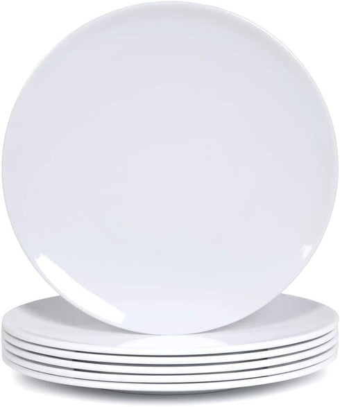 Melamine Dinner Plates - 6pcs 10inch Dinnerware Dishes Set for Indoor and Outdoor Use, Break-resistant, White