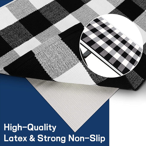 Buffalo Checkered Rugs Outdoor with Anti-Slip Mat, 23.6X51.2 Inches Plaid Rug Black and White Doormat Washable Cotton Woven Layered Door Mats for Kitchen/Farmhouse/Porch