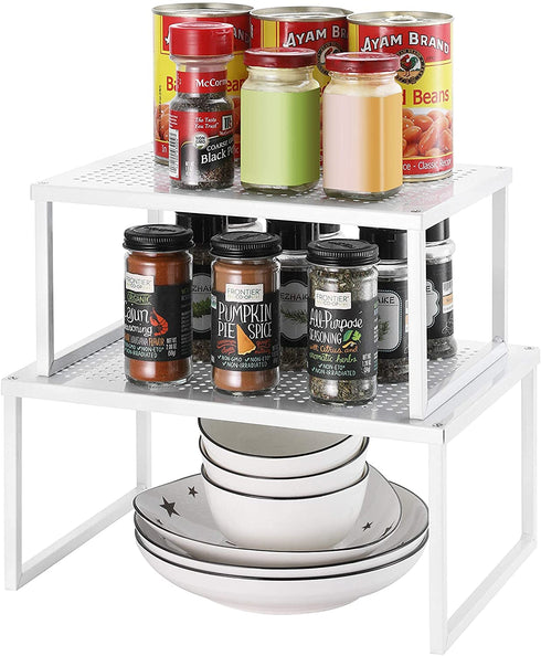 2 Pack- Simple Trending Cabinet Shelf Organizer, Kitchen Counter Shelf Rack for Pantry Organization, Expandable Stackable, White