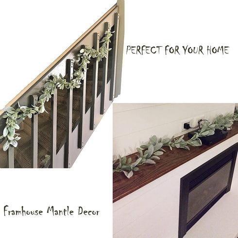 MULTI CANDY Artificial Flocked Lambs Ear Garland,Soft Faux Vine Greenery, Farmhouse Mantle Decor,DIY Home Decoration Vine