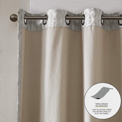 SunSmart Mirage 100% Total Blackout Single Window Curtain, Knitted Jacquard Damask Room Darkening Curtain Panel with Grommet Top, 50x84", Grey
