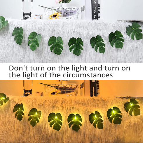 Monstera Leaf String Lights 2 Pack, 20 LED Tropical Artificial Rattan Palm Leaves Wall Hanging Vine Leaf, Summer Decoration for Outdoor Indoor Hawaiian Luau Party Jungle Beach Theme Party Decorations