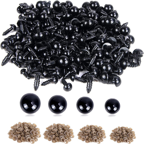 UPINS 500 Pieces 6-12MM Black Plastic Safety Eyes with Washers for Crochet Animal Crafts Doll Making Supplier Bulk (4 Sizes)
