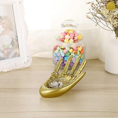 ELLDOO Buddha Hand Jewelry Tray Rings Holder Jewelry Display Hand jewelry Holder Trinket Dish Storage Decoration ,Gold