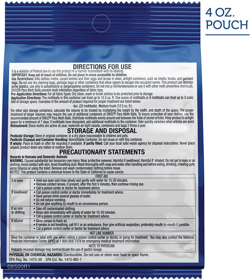Enoz para Moth Balls, Kills Clothes Moths and Carpet Beetles, No Clinging Odor, Use for Storage, 4 oz, Pack of 12