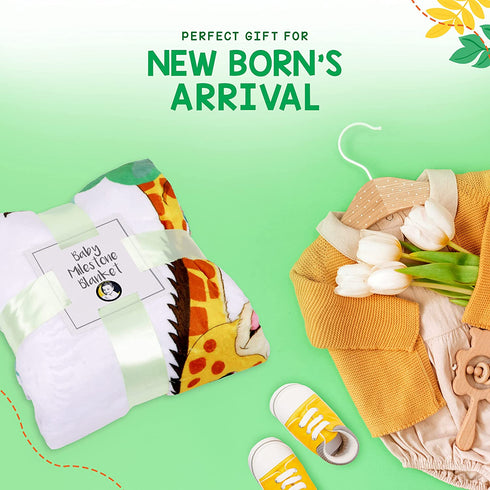 90210 Baby Milestone Blanket 50x40-inch Milestone Blanket with Bib & Frames Soft Fleece Baby Milestone Photo Blanket Gender Neutral Baby Grow Chart Blanket for Nursery Décor Baby Shower (Jungle)