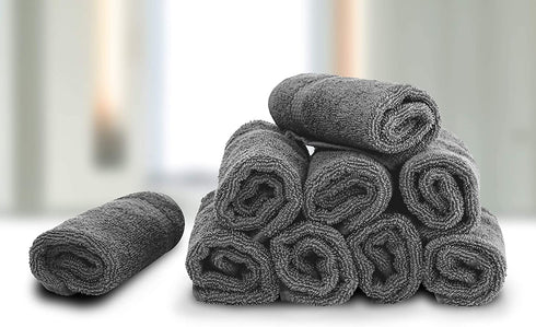 White Classic Luxury Cotton Washcloths - Large Hotel Spa Bathroom Face Towel | 12 Pack | (6-Grey/6-White)