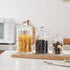 KMwares 3PCs Set Small Mini Clear Glass Premium Quality Apothecary Jars/Bathroom Storage with Lids/Vanity Organizer Canisters for Cotton Balls/Swabs, Makeup Sponges, Bath Salts, Q-Tips (Clear)
