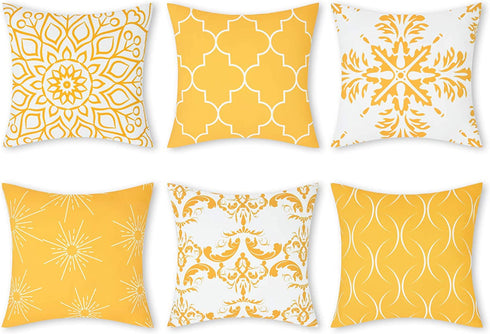 6 Pack Yellow Throw Pillow Covers Modern Decorative Throw Pillow Case Yellow Cushion Case for Room Bedroom Room Sofa Chair Car, Yellow and White, 18 x 18 Inch