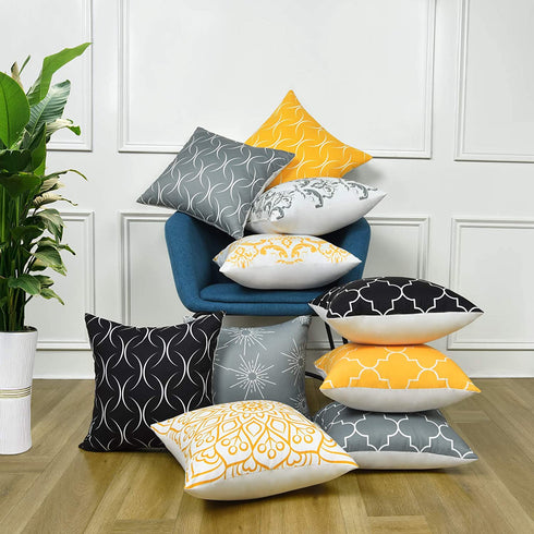 6 Pack Yellow Throw Pillow Covers Modern Decorative Throw Pillow Case Yellow Cushion Case for Room Bedroom Room Sofa Chair Car, Yellow and White, 18 x 18 Inch