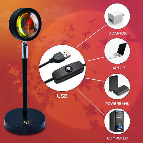 Sunset Lamp LED Sunset Projection Lamp 180 Degree Rotation Adjustable Height Night Rainbow Light USB Projector Golden Hour Artistic Sunlight Lamp Home Living Room D©cor Sunset Light for Photography