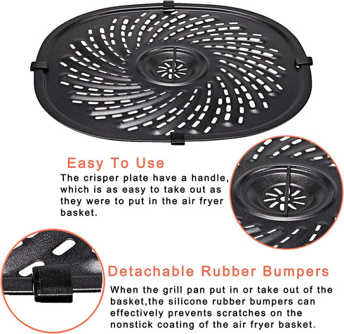 Air Fryer Replacement Grill Pan For Power XL Gowise 7QT Air Fryers,Nonstick Coating Crisper Plate,Air Fryer Replacement Parts,Air Fryer Rack,Air Fryer Accessories,Dishwasher Safe