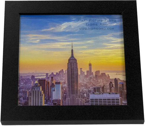 Frame Amo Black 7x7 Picture Frame, 1 inch Wide Border, Smooth Finish, Glass Front, for Wall or Table