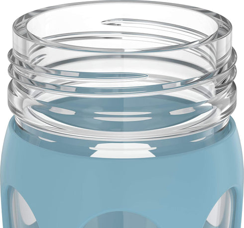 Lifefactory 22-Ounce Glass Water Bottle with Active Flip Cap and Protective Silicone Sleeve, Denim