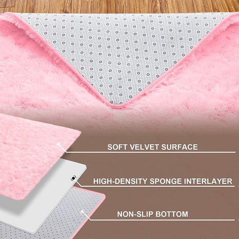 Lnoice Shaggy Rugs Fluffy Rug for Bedroom, Plush Rug Polyester Shag Area Rug, Shaggy Carpet Play Mat for Dorm Room Rug College Nursery Rugs Living Room Girls Kids Room Decor (3X5 Feet, Pink)