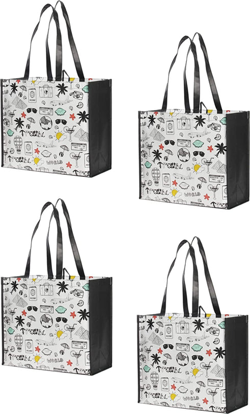 Reusable Grocery Bags Shopping Totes Made from Extremely Durable Heavy Duty Laminated Rpet Water Resistant and Easy to Clean (Set of 4)