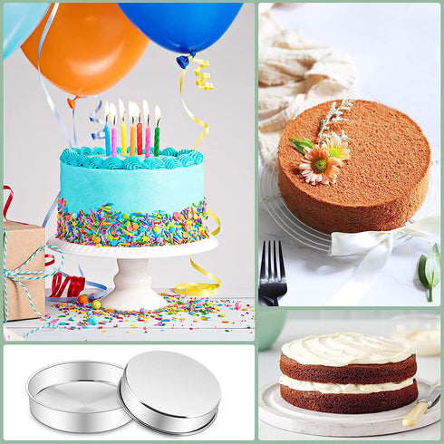 9½ Inch Cake Pan Set of 3, Deedro Stainless Steel Cake Pans Round Cake Baking Pans for Wedding Birthday Layer Cake, One-piece Molding, Healthy & Durable, Mirror Finish & Dishwasher Safe