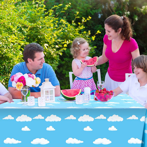 Blue Sky White Clouds Birthday Party Supplies Cartoon Story Tablecloth Party Table Cover Cartoon Table Banner for Baby Kids Shower Birthday Party Decorations, 54 x 108 Inch?1 Piece?