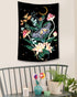 Fowocu Butterfly and Flower Vertical Tapestry Wall Hanging, Moon and Stars Floral Tapestries, Black Wildflower Aesthetic Tarot Wall Tapestry for Bedroom Dorm Living Room (Black, 44'' × 60'')