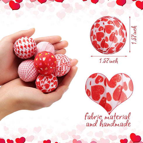 18 Pieces Valentin's Day Ball Ornaments Buffalo Check Love Heart Ball decorations Red and Pink Fabric Wrapped Ball Valentine Decorative Supplies for Valentine's Day Party Wedding Table (1.57 Inches)