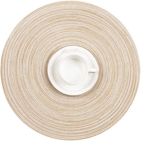 SHACOS Round Braided Placemats Set of 8 Round Table Mats for Dining Tables (Beige, 8)