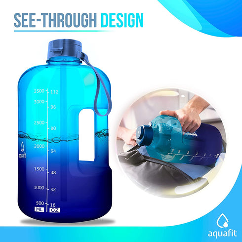 AQUAFIT 1 Gallon Water Bottle with Straw Motivational Water Bottle Big Water Bottle with Straw 1 Gallon Water Bottle Water Jug 1 Gallon Water Jug Water Bottle with Time Marker Daily Dark Blue