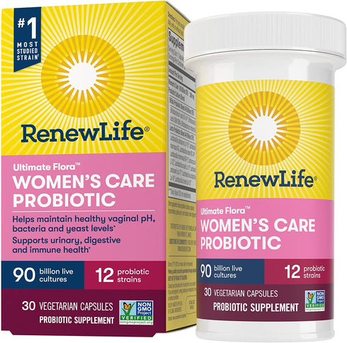 Renew Life Probiotics for Women, 90 Billion CFU Guaranteed, Probiotic Supplement for Digestive, Vaginal & Immune Health, Shelf Stable, Soy, Dairy & Gluten Free, 30 Capsules