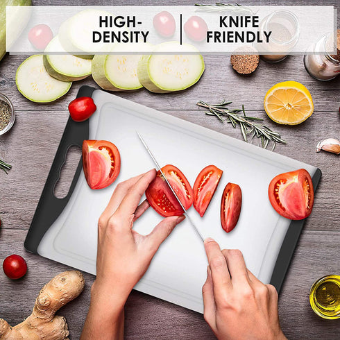 Extra Large Cutting Board, 14" Plastic Cutting Board for Kitchen Dishwasher Chopping Board with Juice Grooves Kitchen Cutting Board with Easy Grip Handle, Clear and Black,L, Kikcoin