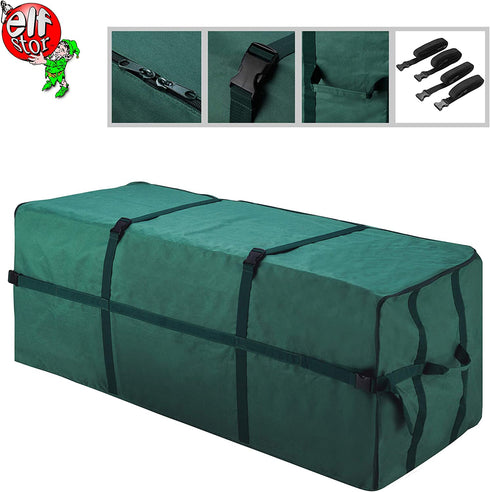 Christmas Tree Storage Bag- For 7.5 FT Artificial Trees- Quality Green Canvas & Binding Straps-Protects Holiday Decorations & Inflatables by Elf Stor